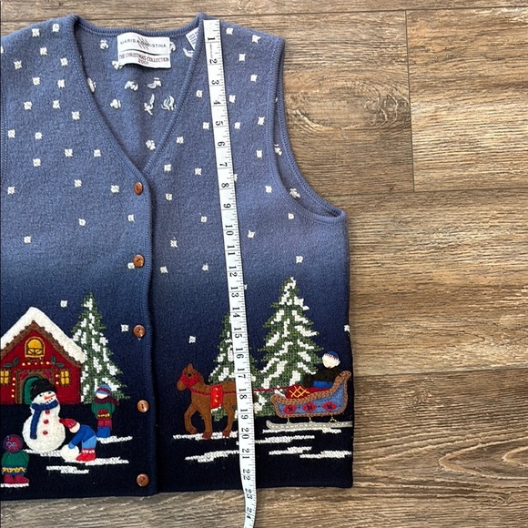 Marisa Christina Women's Size Medium 100% Wool Blue Vintage Holiday Vest - Picture 10 of 11